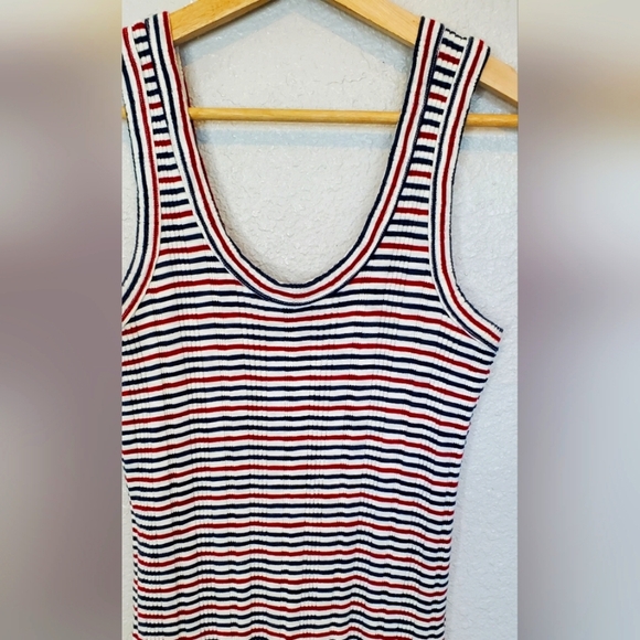 💚5/$25 AEO Ribbed Stripe SleevelessTank Dress Size XS Navy White Red Stretch - Picture 5 of 8